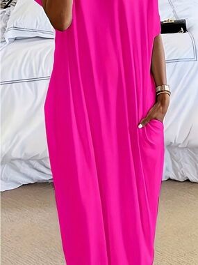 Women’s Hot Pink Maxi Dress with Pocket - Brand